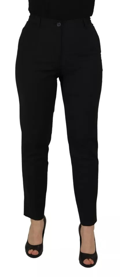 Dolce & Gabbana Black High Waist Tapered Trouser Pants | Regal Royce