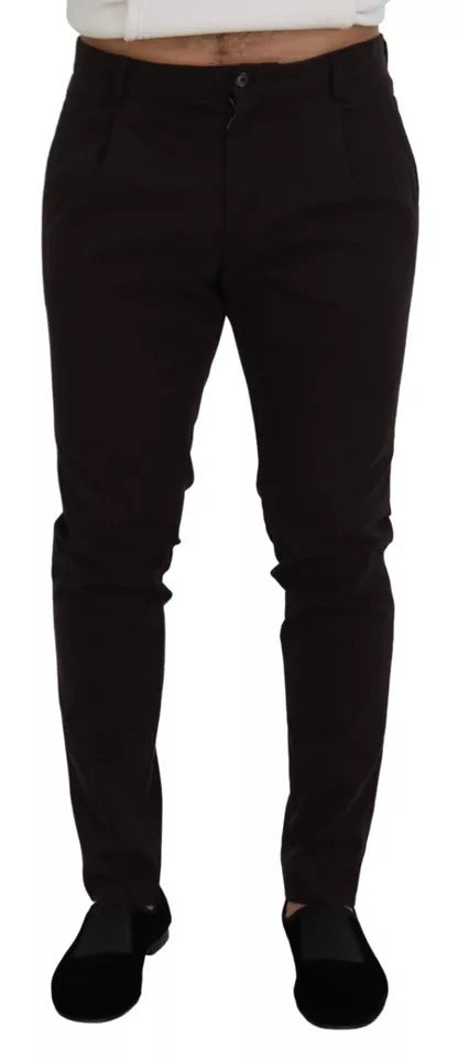 Dolce & Gabbana Brown Skinny Men Cotton Stretch Pants | Regal Royce