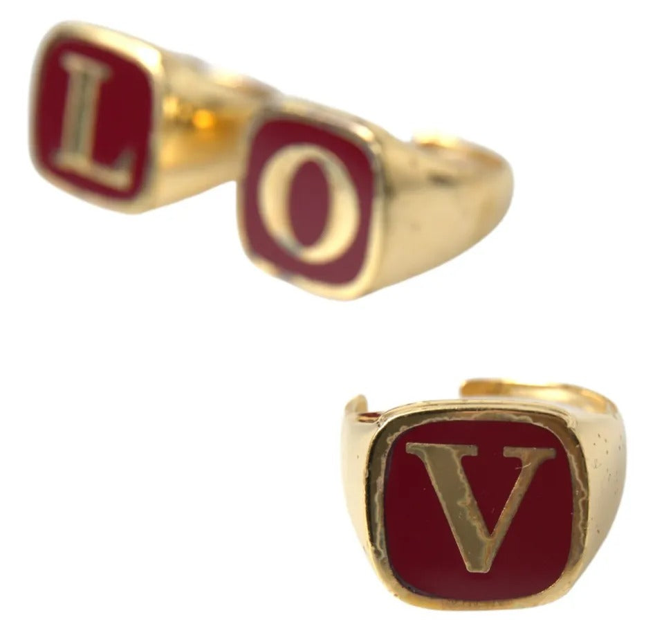 Dolce & Gabbana Gold Brass LOVE Enamel Set of 3 Ring | Regal Royce
