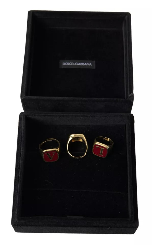 Dolce & Gabbana Gold Brass LOVE Enamel Set of 3 Ring | Regal Royce