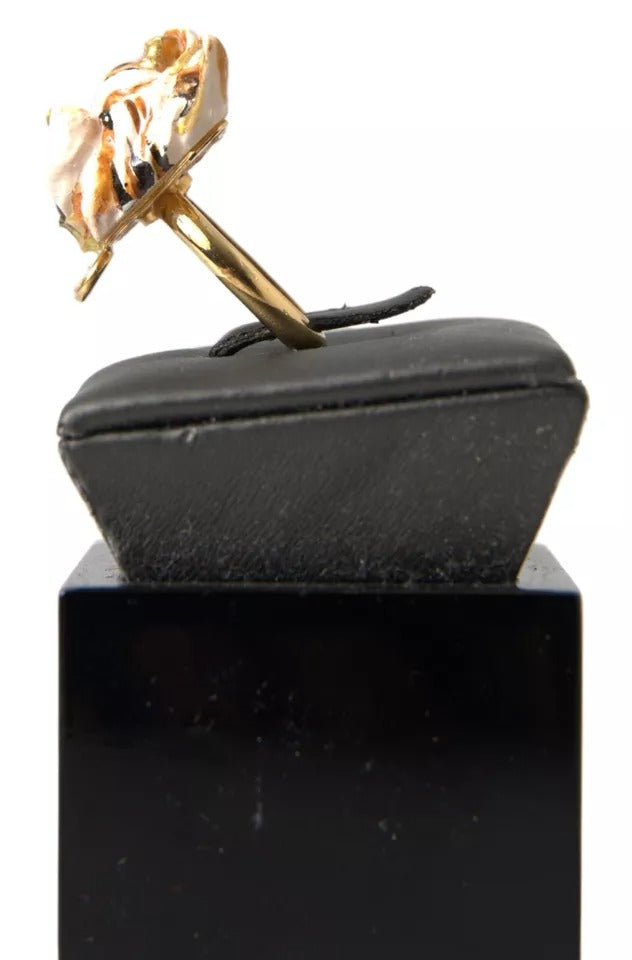 Dolce & Gabbana Gold Brass Resin Beige Dog Pet Accessory Ring | Regal Royce