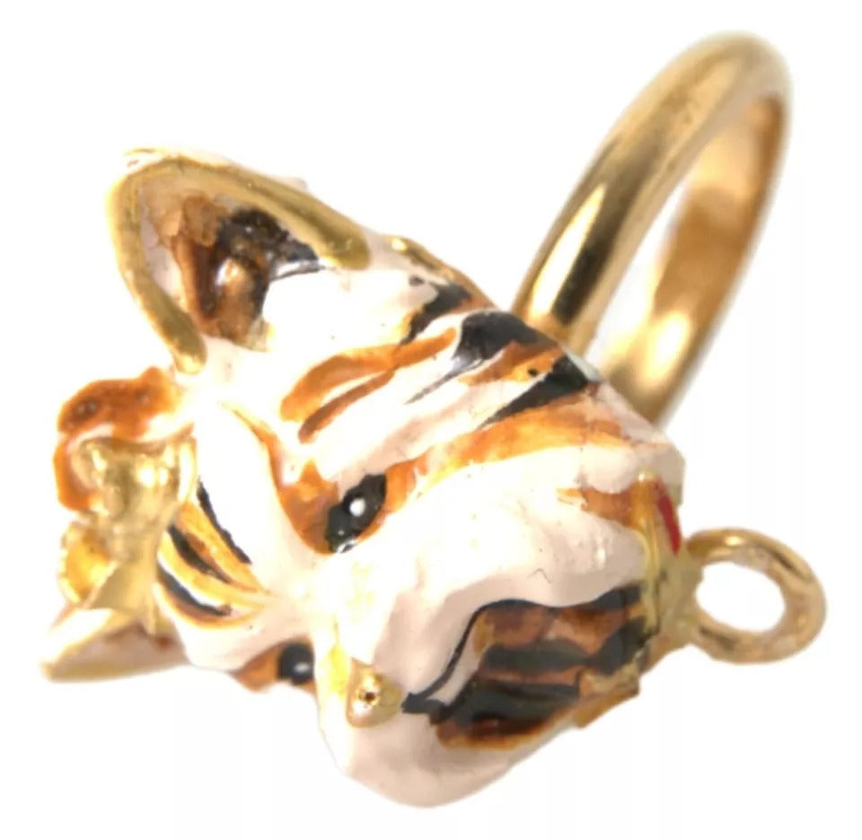 Dolce & Gabbana Gold Brass Resin Beige Dog Pet Accessory Ring | Regal Royce