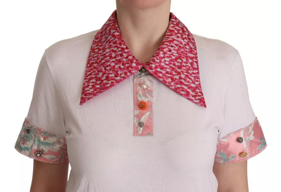 Dolce & Gabbana White Sartoria T-shirt Button Wide Collar Top | Regal Royce