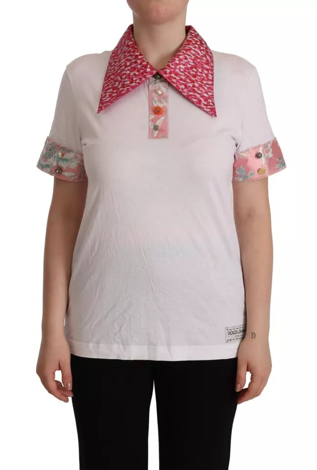Dolce & Gabbana White Sartoria T-shirt Button Wide Collar Top | Regal Royce