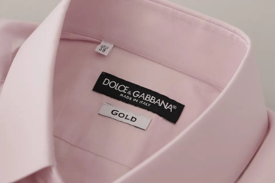 Dolce & Gabbana Light Pink Cotton Dress Formal Men GOLD Shirt | Regal Royce