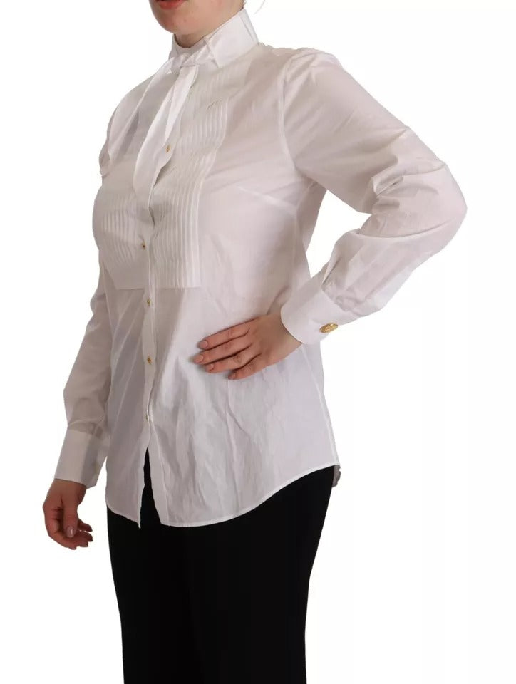Dolce & Gabbana White Cotton Collared Long Sleeves Formal Shirt Top | Regal Royce