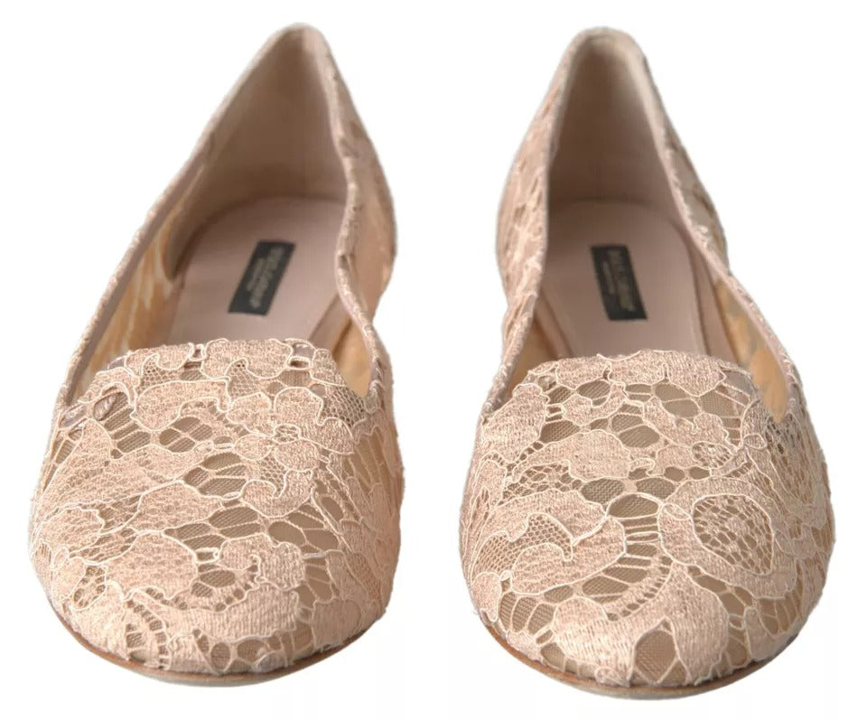 Dolce & Gabbana Beige Floral Lace Loafers Flats Shoes | Regal Royce