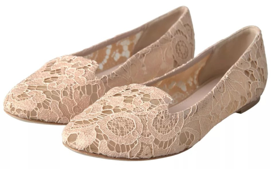Dolce & Gabbana Beige Floral Lace Loafers Flats Shoes | Regal Royce