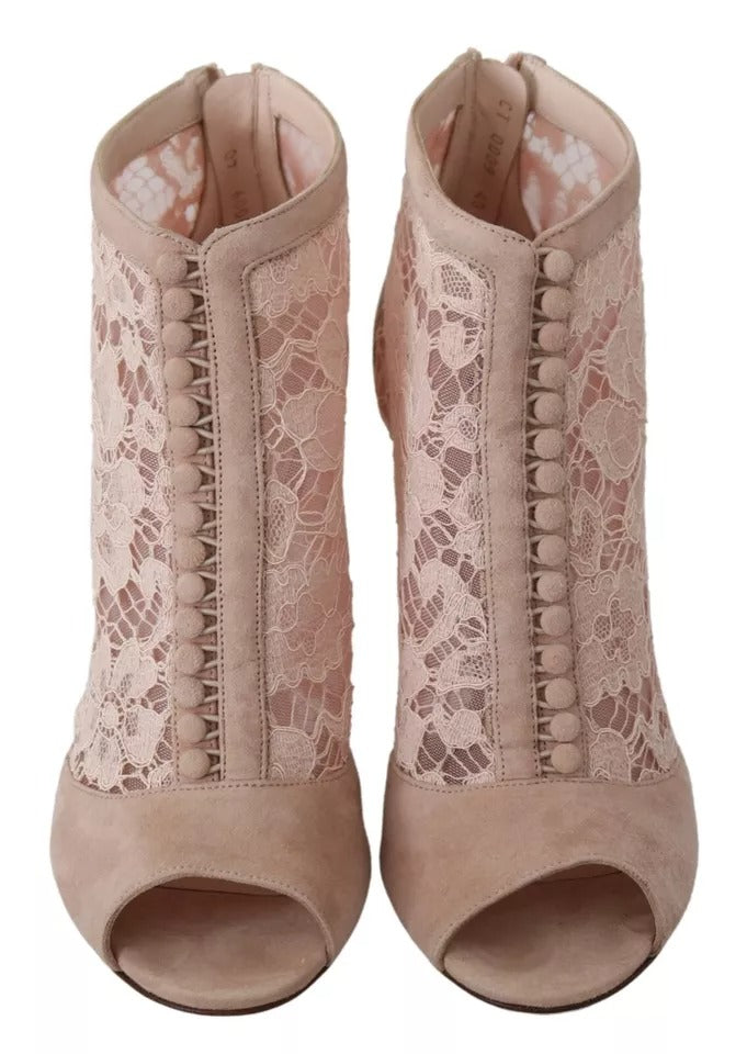 Dolce & Gabbana Beige Lace Suede Peep Toe Ankle Boots Shoes | Regal Royce