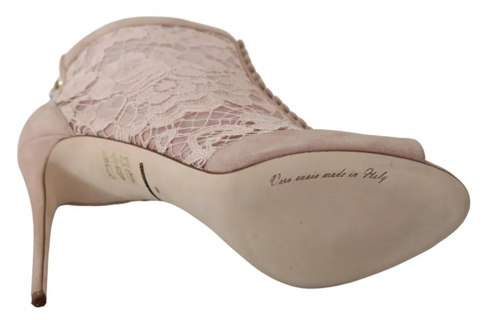 Dolce & Gabbana Beige Lace Suede Peep Toe Ankle Boots Shoes | Regal Royce