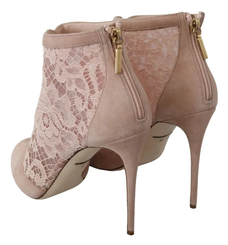 Dolce & Gabbana Beige Lace Suede Peep Toe Ankle Boots Shoes | Regal Royce