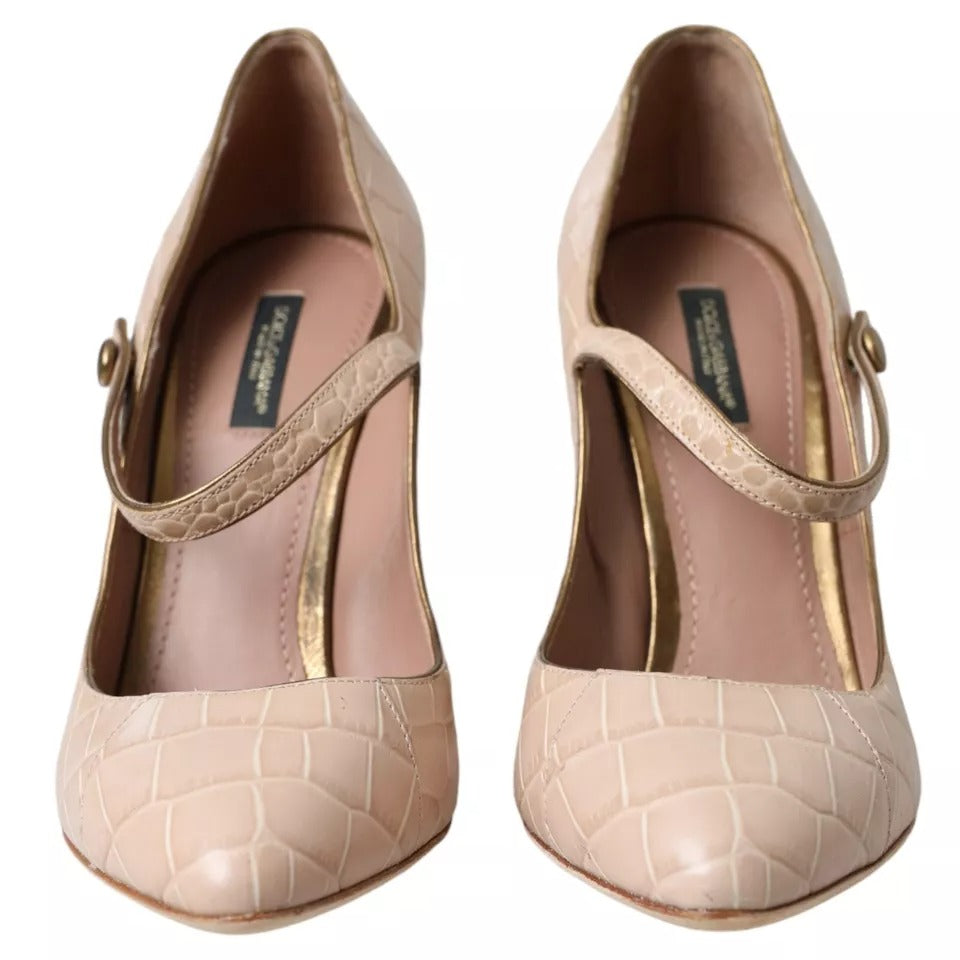 Dolce & Gabbana Beige Leather Mary Janes Embellished Shoes | Regal Royce