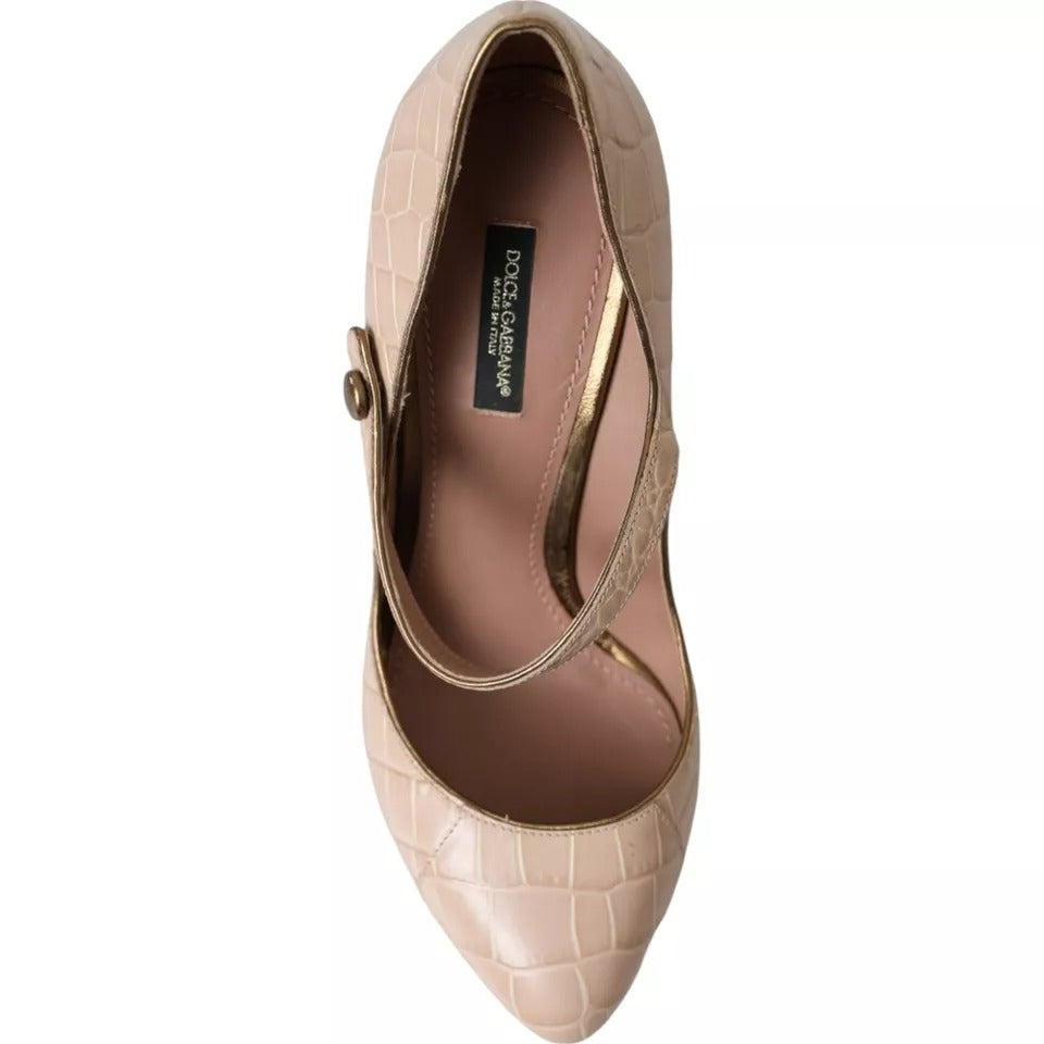 Dolce & Gabbana Beige Leather Mary Janes Embellished Shoes | Regal Royce