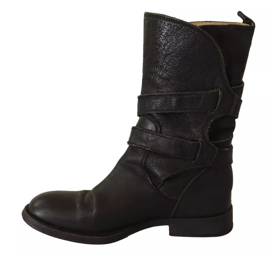 Dolce & Gabbana Black Leather Buckle Mid Calf Boots Shoes | Regal Royce