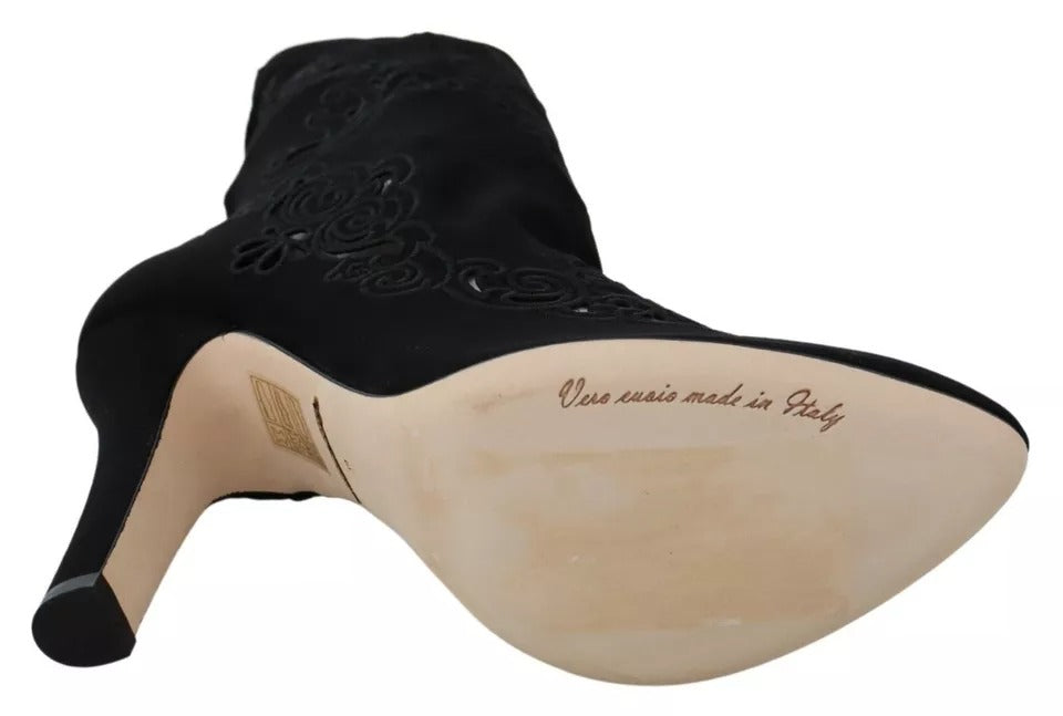 Dolce & Gabbana Black Stretch Pumps Boots Floral Lace Shoes | Regal Royce