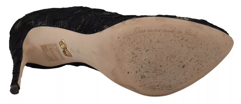 Dolce & Gabbana Black Stretch Socks Taormina Lace Boots Shoes | Regal Royce