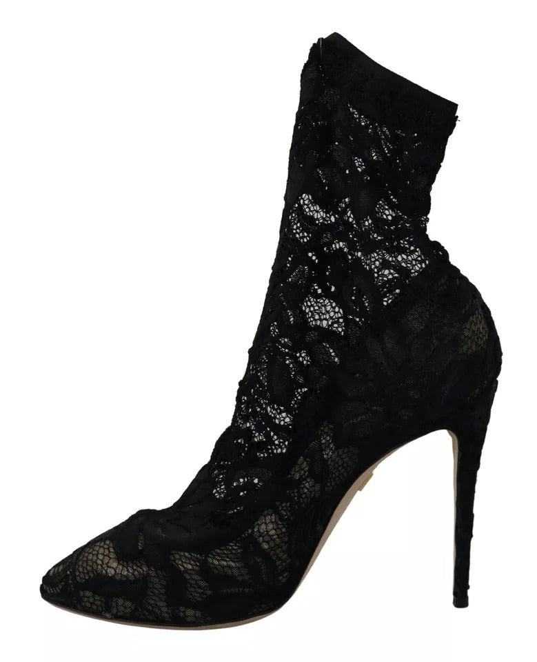 Dolce & Gabbana Black Stretch Socks Taormina Lace Boots Shoes | Regal Royce