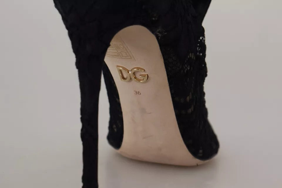 Dolce & Gabbana Black Stretch Socks Taormina Lace Boots Shoes | Regal Royce