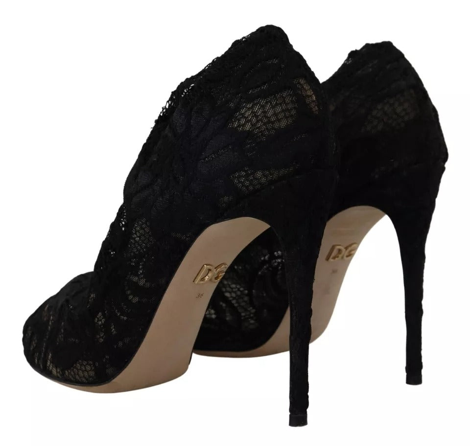 Dolce & Gabbana Black Stretch Socks Taormina Lace Boots Shoes | Regal Royce