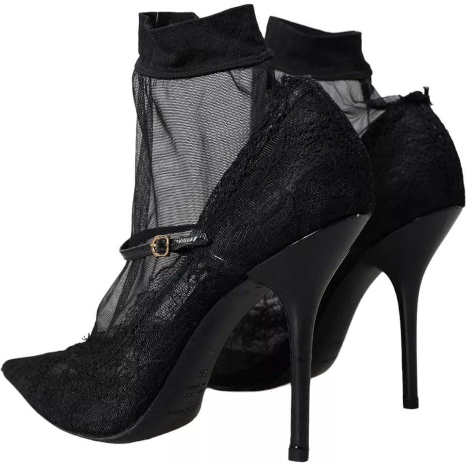 Dolce & Gabbana Black Tulle Stretch Boots Pumps Shoes | Regal Royce