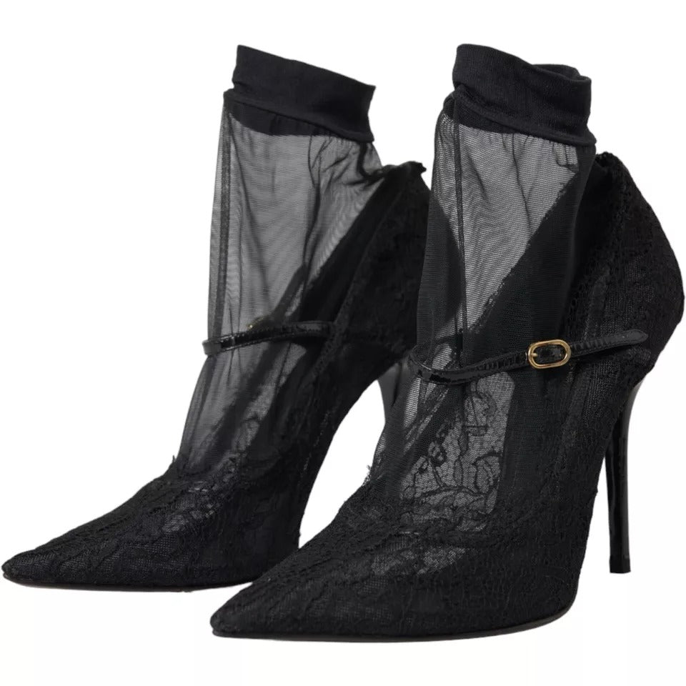Dolce & Gabbana Black Tulle Stretch Boots Pumps Shoes | Regal Royce