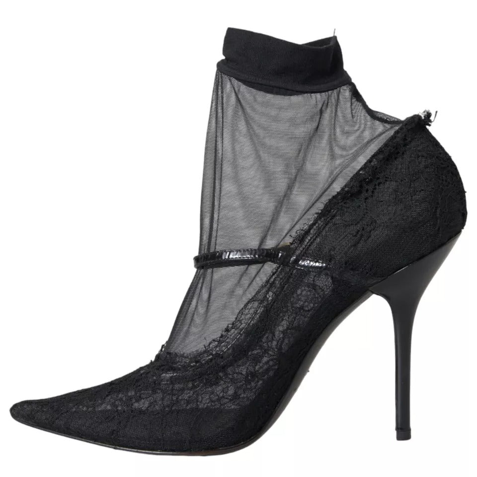 Dolce & Gabbana Black Tulle Stretch Boots Pumps Shoes | Regal Royce