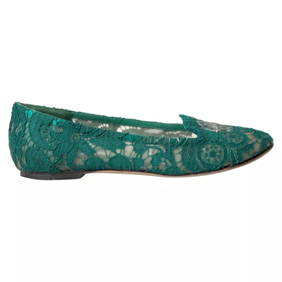 Dolce & Gabbana Green Taormina Lace Slip On Flats Shoes | Regal Royce