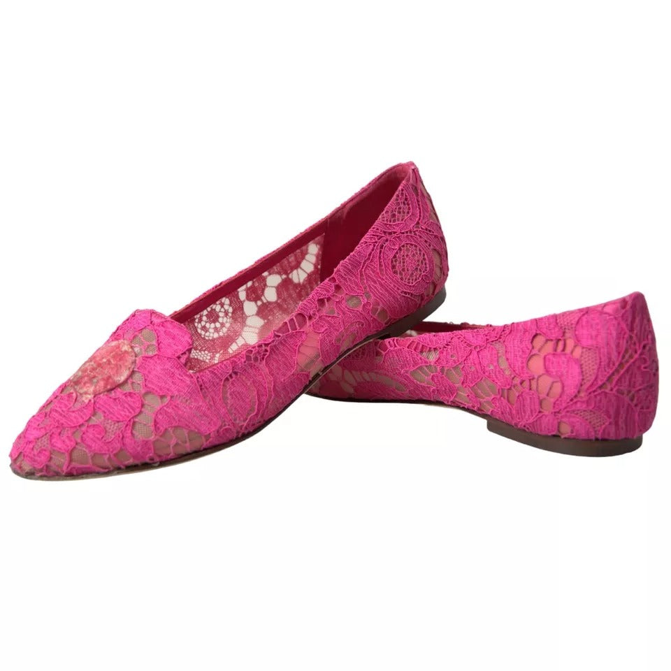 Dolce & Gabbana Pink Taormina Lace Slip On Flats Shoes | Regal Royce