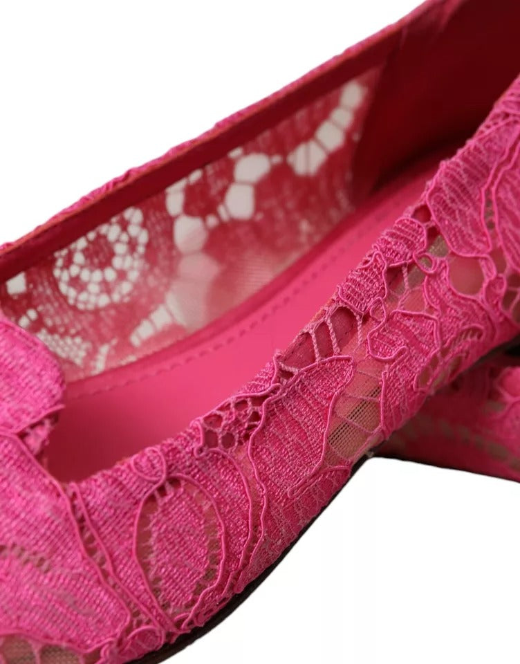 Dolce & Gabbana Pink Taormina Lace Slip On Flats Shoes | Regal Royce