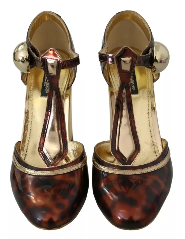 Dolce & Gabbana Gold Leopard T-strap Pumps Sandals Shoes | Regal Royce