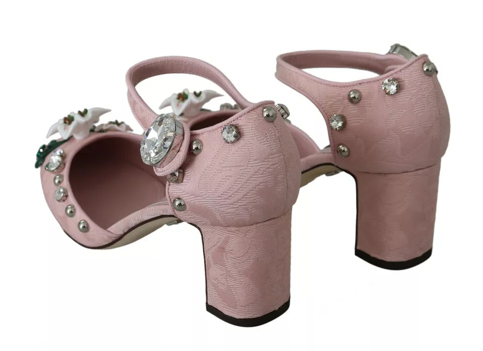 Dolce & Gabbana Pink Brocade Crystal Lily Ankle Strap Shoes | Regal Royce