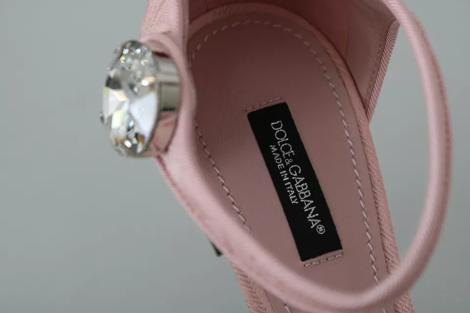 Dolce & Gabbana Pink Brocade Crystal Lily Ankle Strap Shoes | Regal Royce