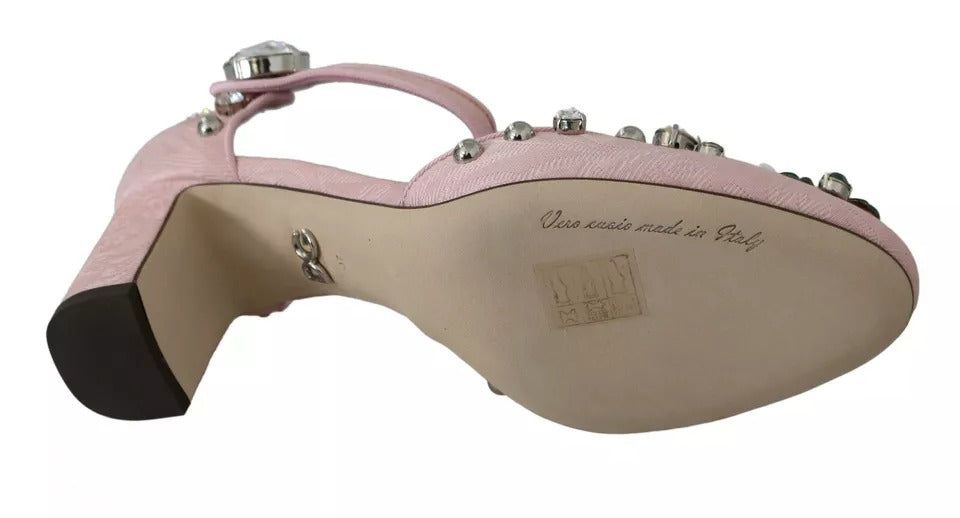 Dolce & Gabbana Pink Brocade Crystal Lily Ankle Strap Shoes | Regal Royce