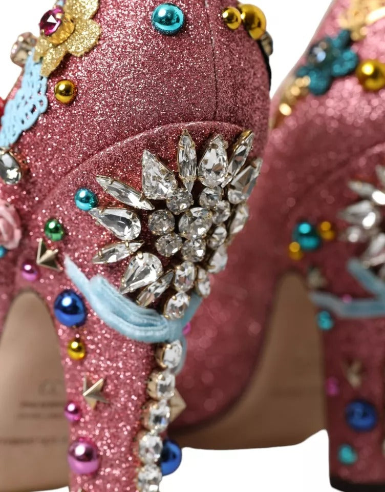 Dolce & Gabbana Pink Embellished Fur Mary Jane Pumps Shoes | Regal Royce