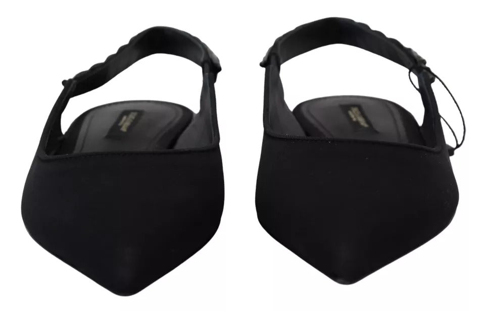 Dolce & Gabbana Black Flats Crystal Slingback Charmeuse Shoes | Regal Royce