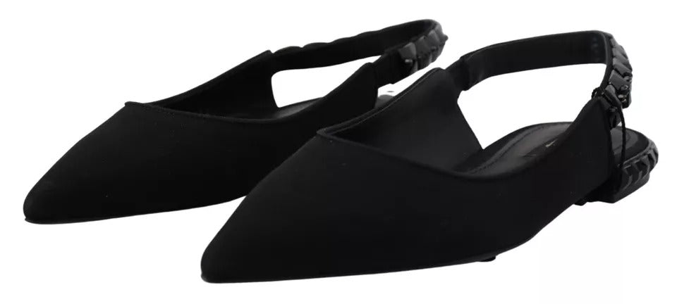 Dolce & Gabbana Black Flats Crystal Slingback Charmeuse Shoes | Regal Royce