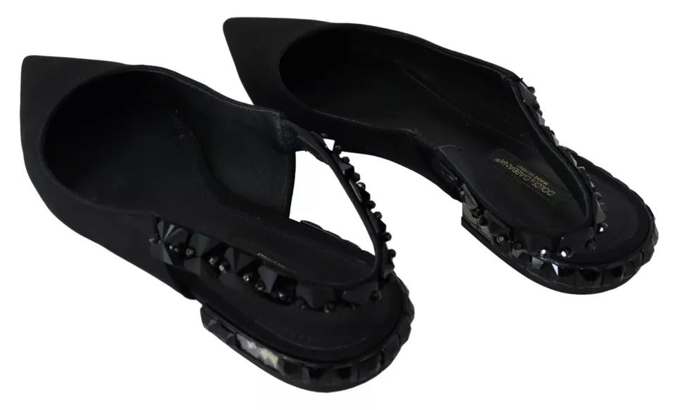 Dolce & Gabbana Black Flats Crystal Slingback Charmeuse Shoes | Regal Royce