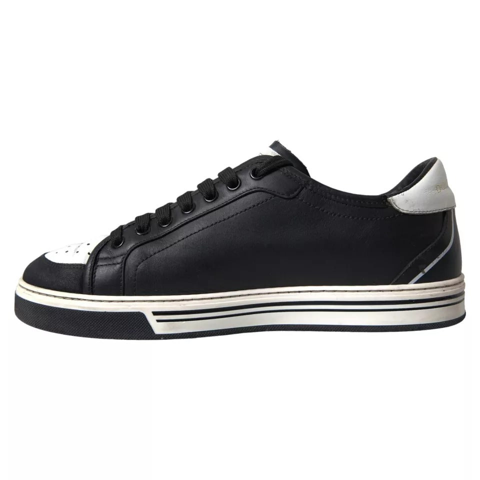 Dolce & Gabbana Black Leather Crown Milano Men Sneakers Shoes | Regal Royce
