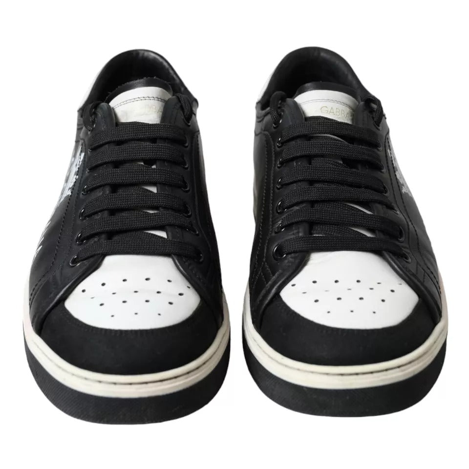 Dolce & Gabbana Black Leather Crown Milano Men Sneakers Shoes | Regal Royce