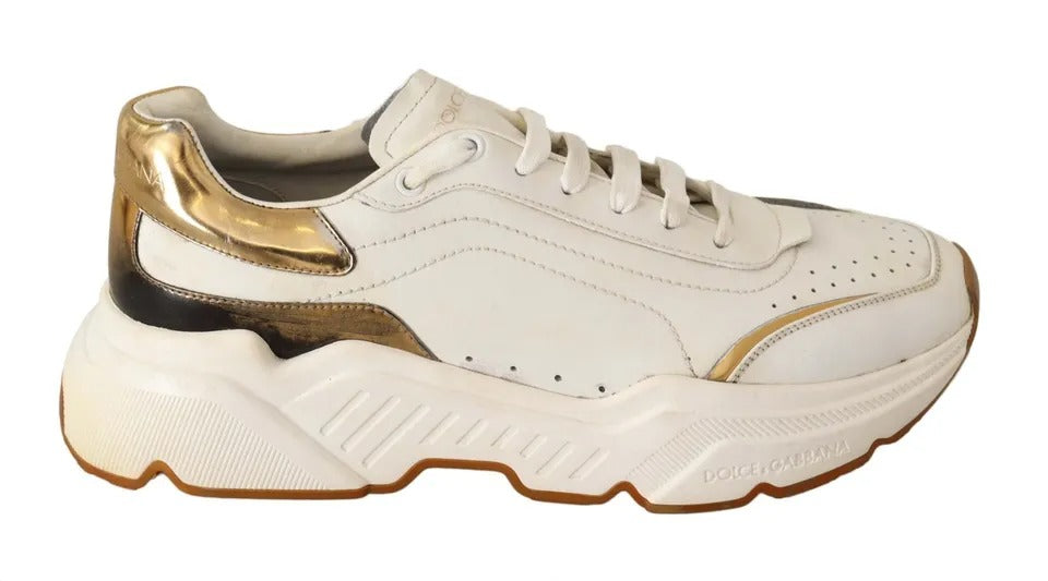 Dolce & Gabbana White Gold Leather Sport DAYMASTER Sneakers Shoes | Regal Royce