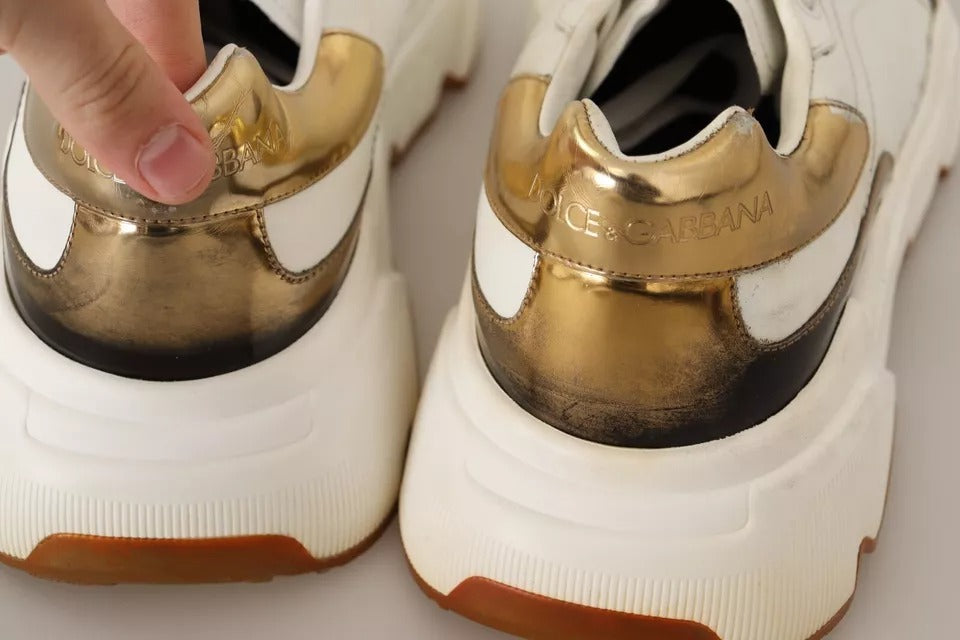 Dolce & Gabbana White Gold Leather Sport DAYMASTER Sneakers Shoes | Regal Royce