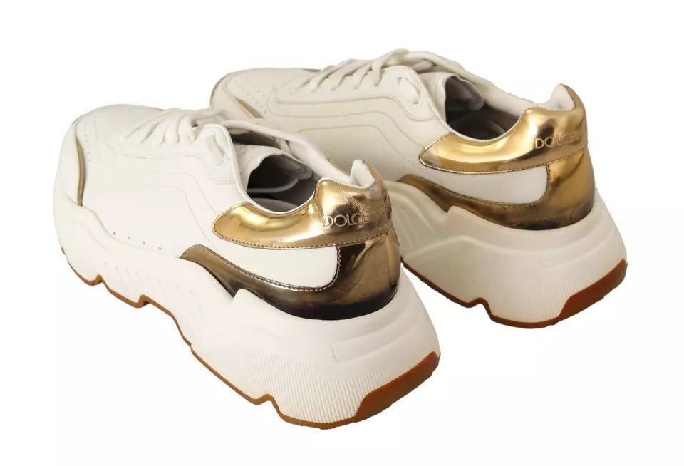 Dolce & Gabbana White Gold Leather Sport DAYMASTER Sneakers Shoes | Regal Royce