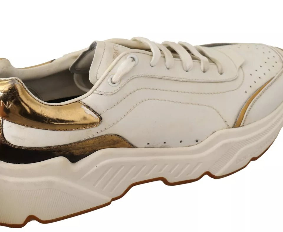 Dolce & Gabbana White Gold Leather Sport DAYMASTER Sneakers Shoes | Regal Royce
