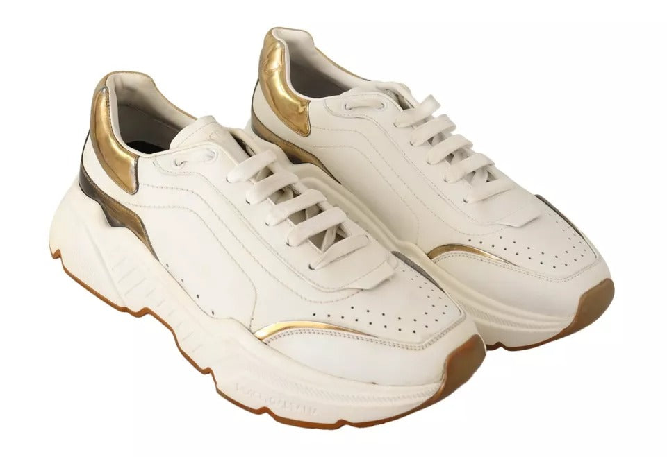 Dolce & Gabbana White Gold Leather Sport DAYMASTER Sneakers Shoes | Regal Royce