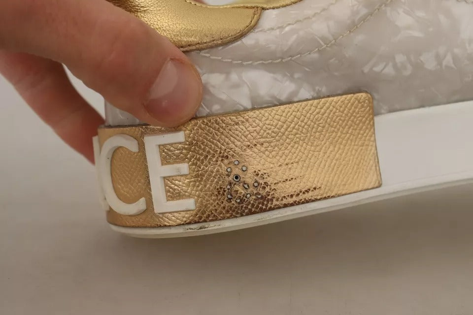 Dolce & Gabbana White Portofino Mother Of Pearl Sneakers Casual Shoes | Regal Royce