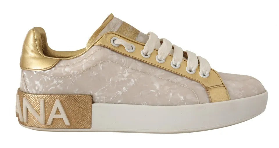 Dolce & Gabbana White Portofino Mother Of Pearl Sneakers Casual Shoes | Regal Royce