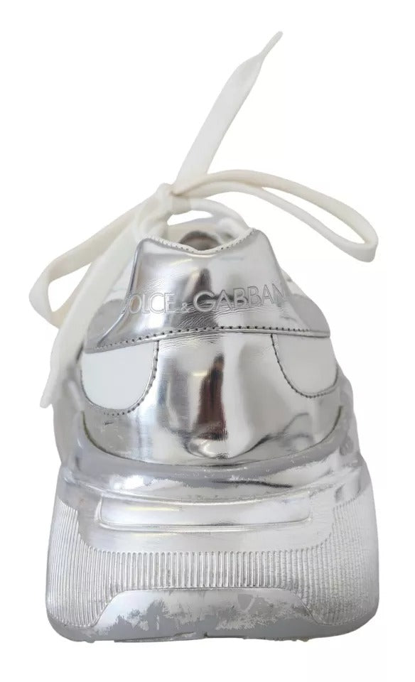 Dolce & Gabbana White Silver Leather Daymaster Women Sneakers Shoes | Regal Royce