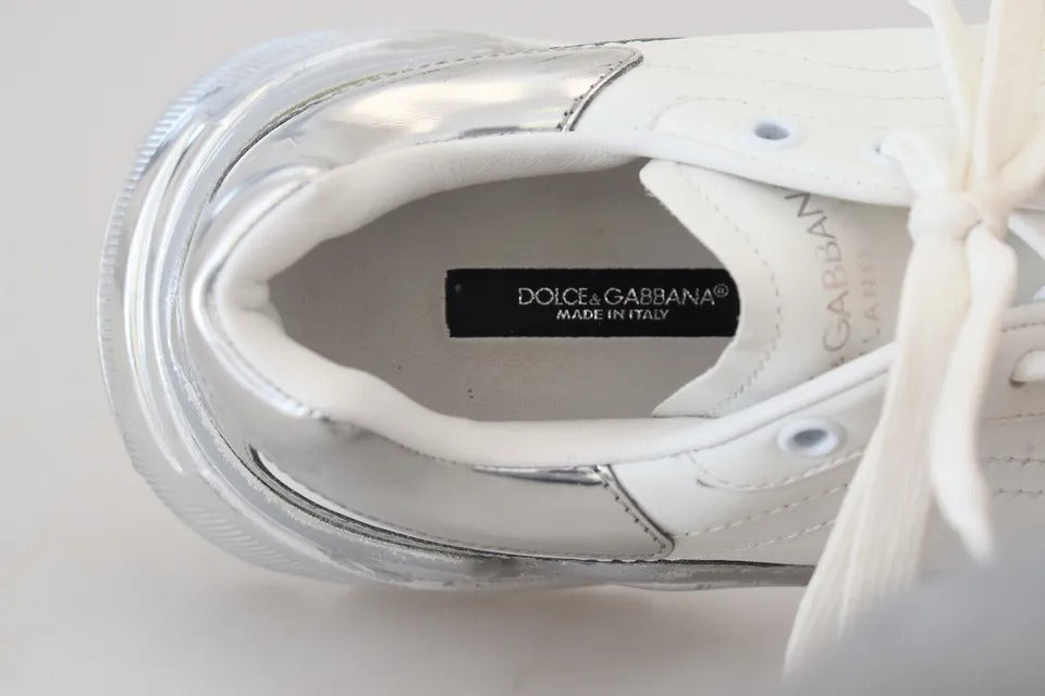 Dolce & Gabbana White Silver Leather Daymaster Women Sneakers Shoes | Regal Royce
