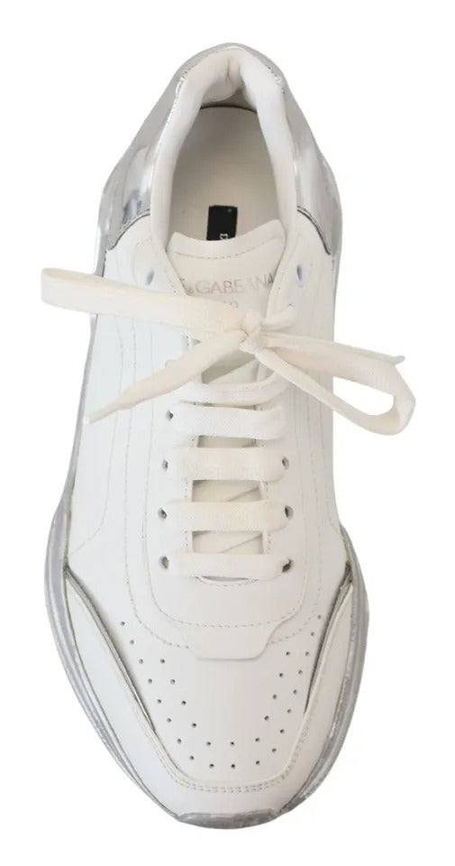 Dolce & Gabbana White Silver Leather Daymaster Women Sneakers Shoes | Regal Royce