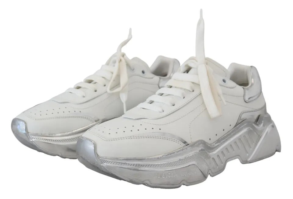 Dolce & Gabbana White Silver Leather Daymaster Women Sneakers Shoes | Regal Royce